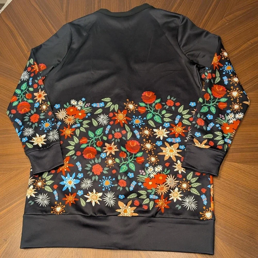 Unbranded Cardigan Women Black Multi Excellent Floral V-Neck Gold Button Pocket